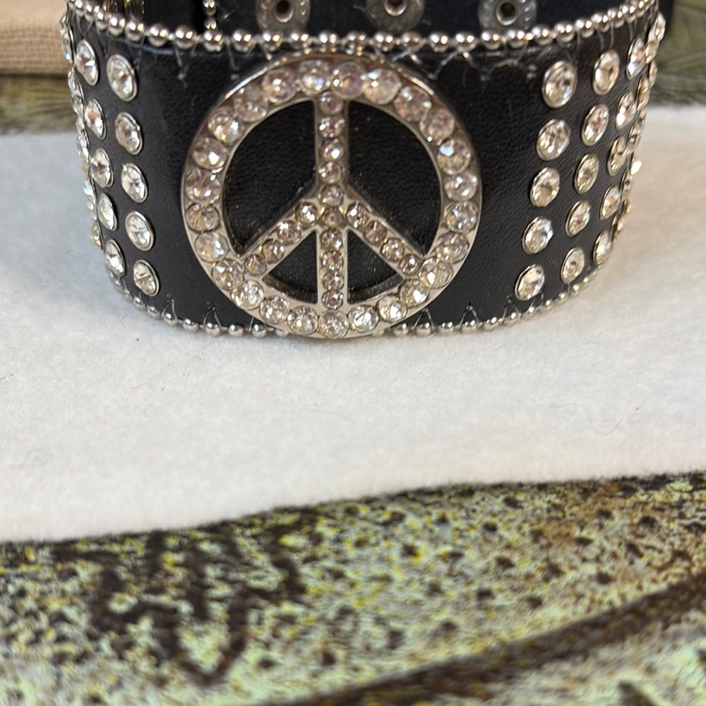 Black Studded Peace Sign Bracelet - Picture 6 of 13